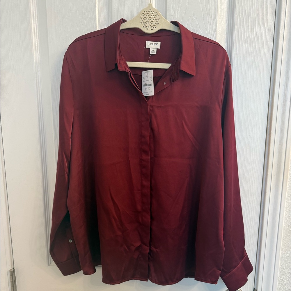 Drapey Satin Button-Down Blouse J. Crew Factory size XL